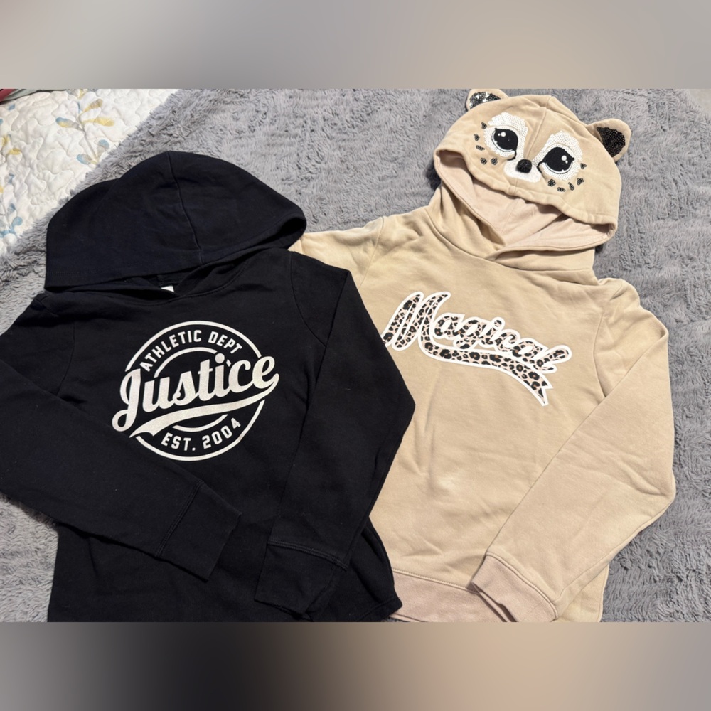 Bundle Justice Black Hoodie & Beige Animal Hoodie from H&M kids size 6